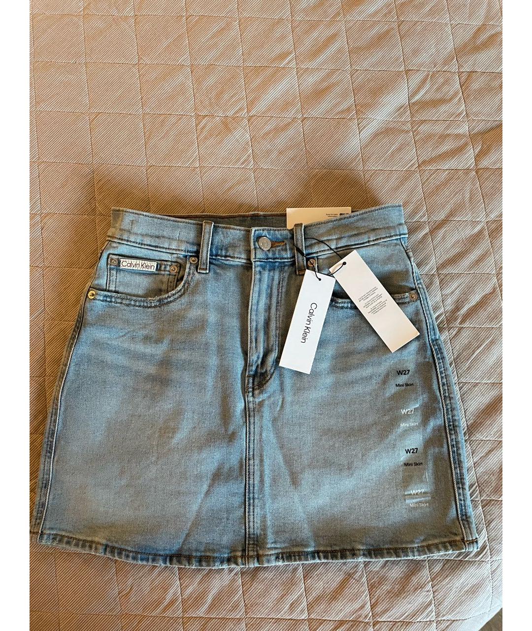 CALVIN KLEIN Голубая деним юбка мини, фото 9