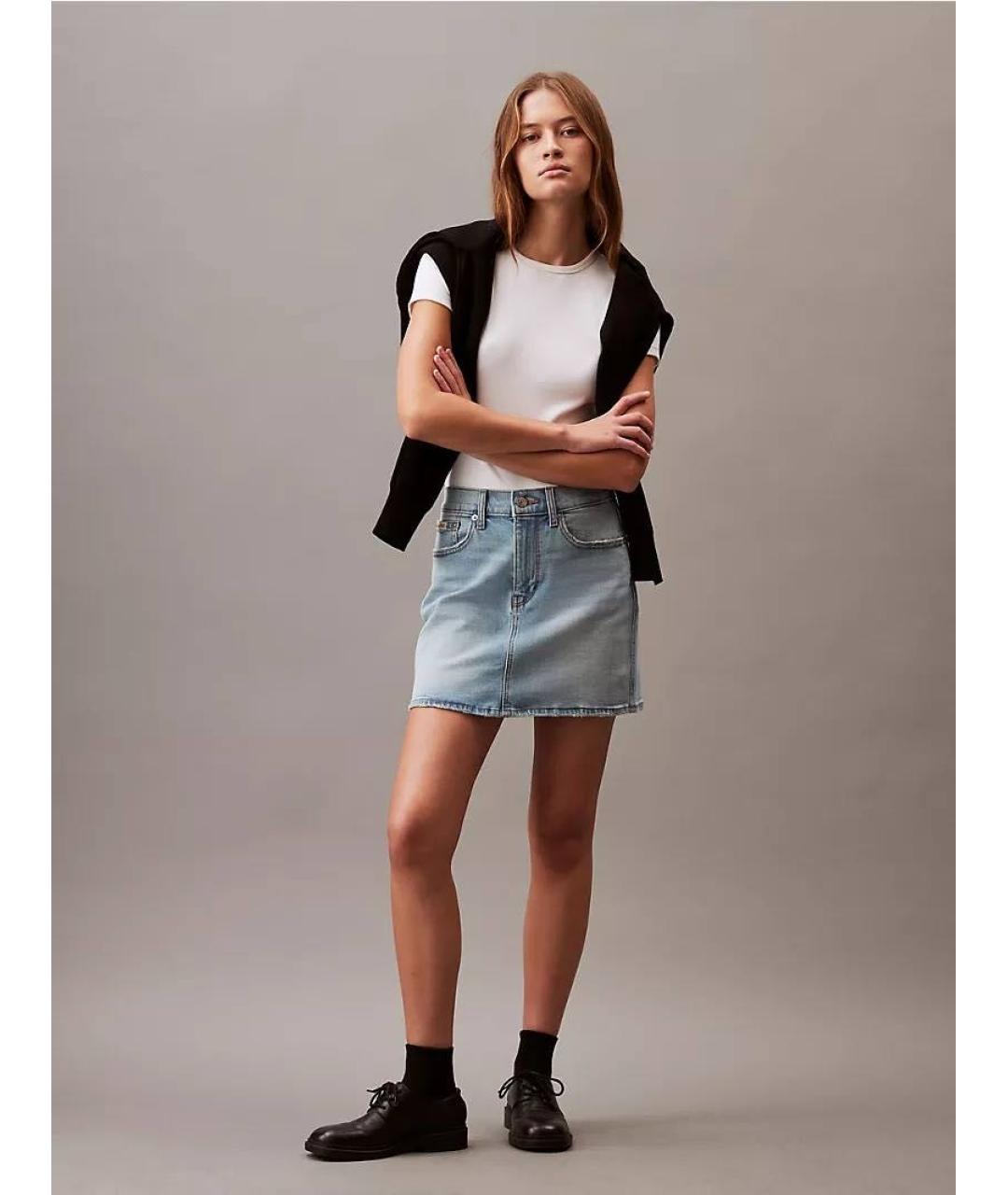 CALVIN KLEIN Голубая деним юбка мини, фото 8