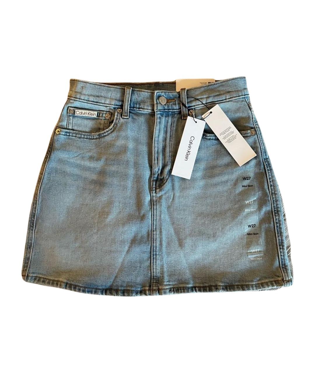 CALVIN KLEIN Голубая деним юбка мини, фото 1