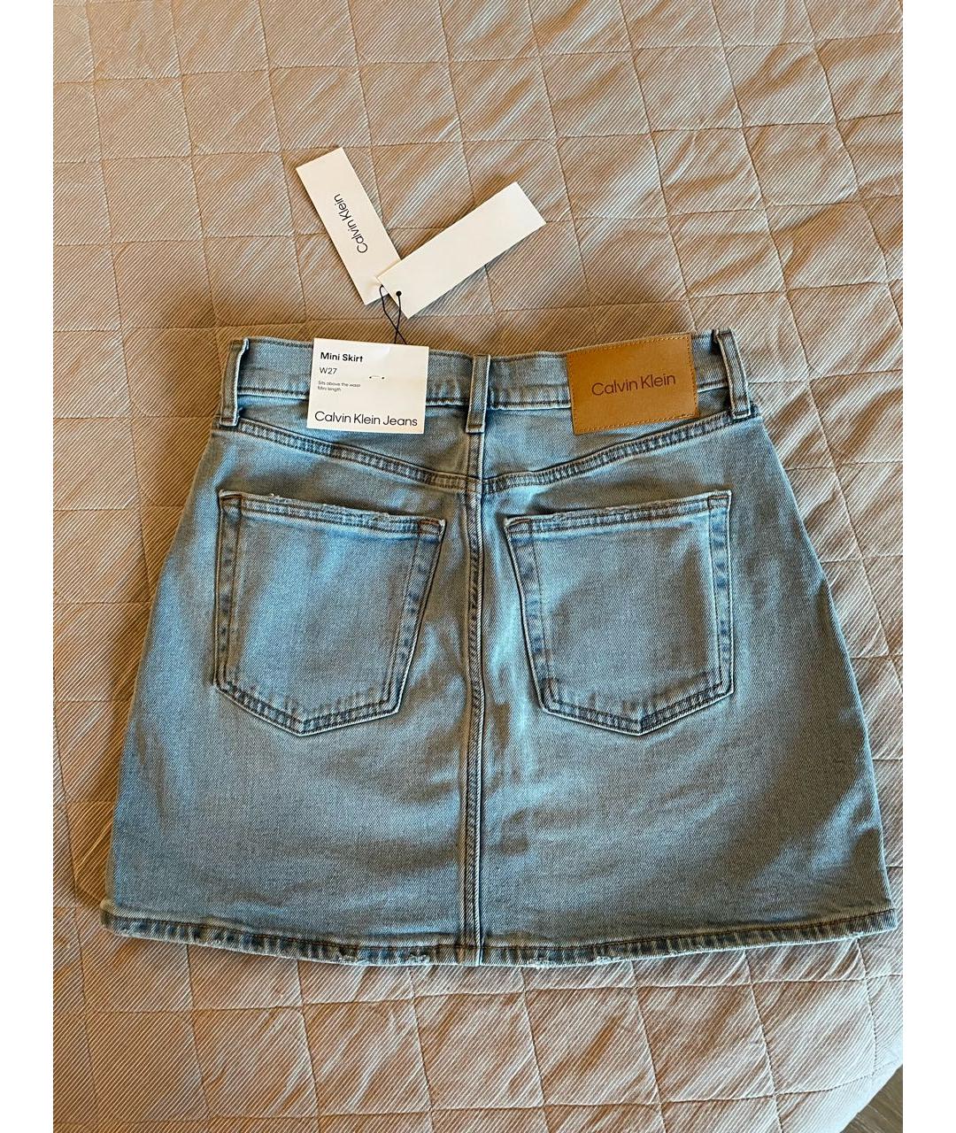 CALVIN KLEIN Голубая деним юбка мини, фото 2