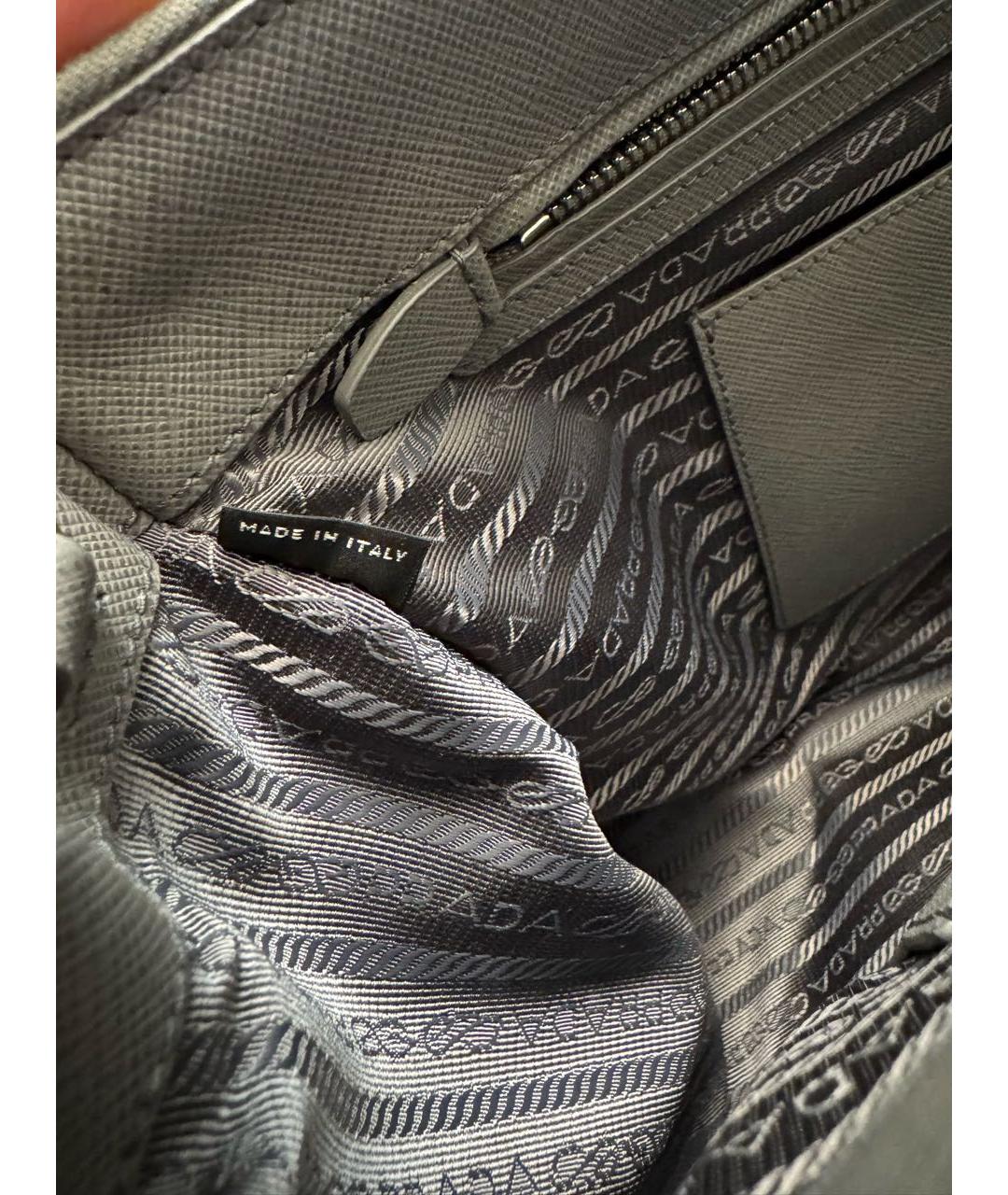 PRADA Серая кожаная сумка с короткими ручками, фото 8