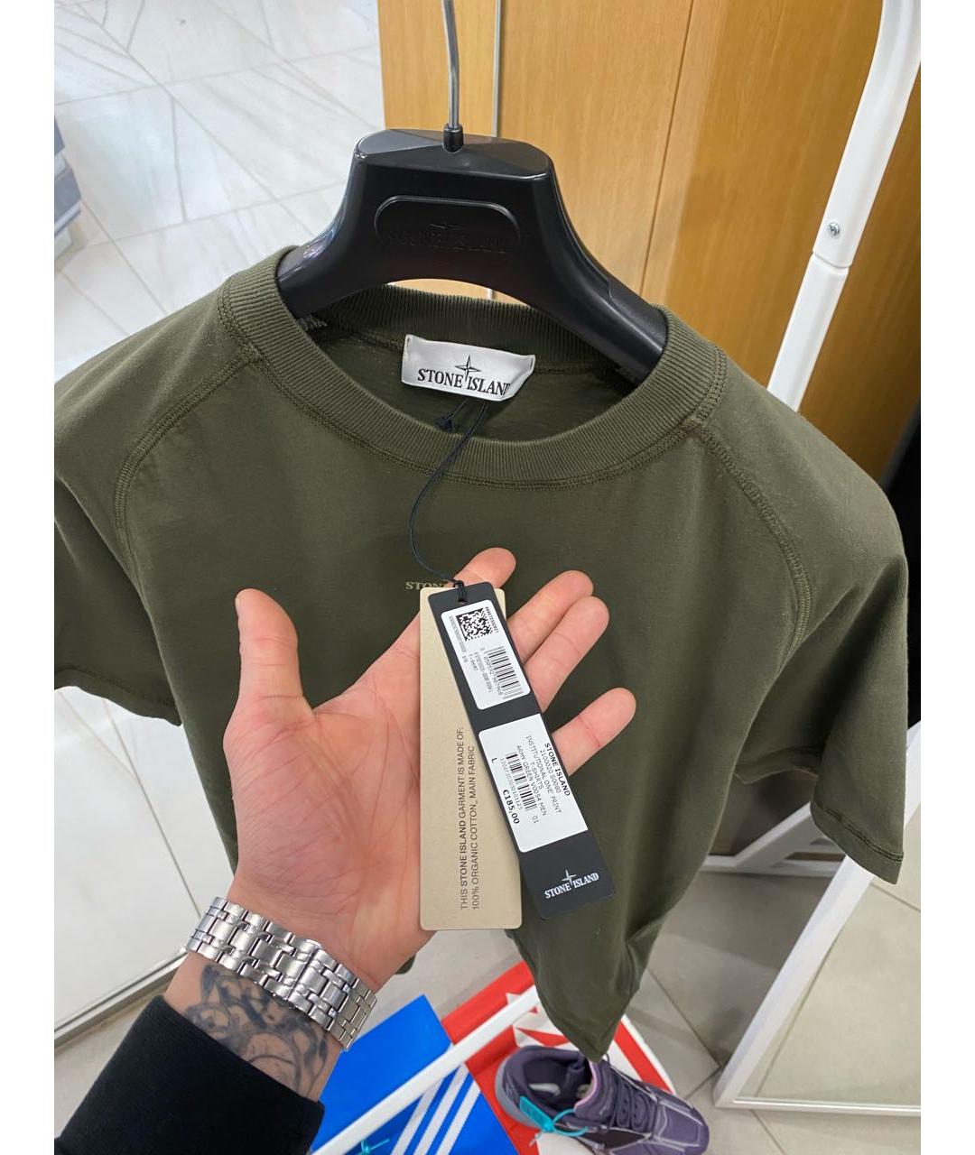 STONE ISLAND Хаки хлопковая футболка, фото 4