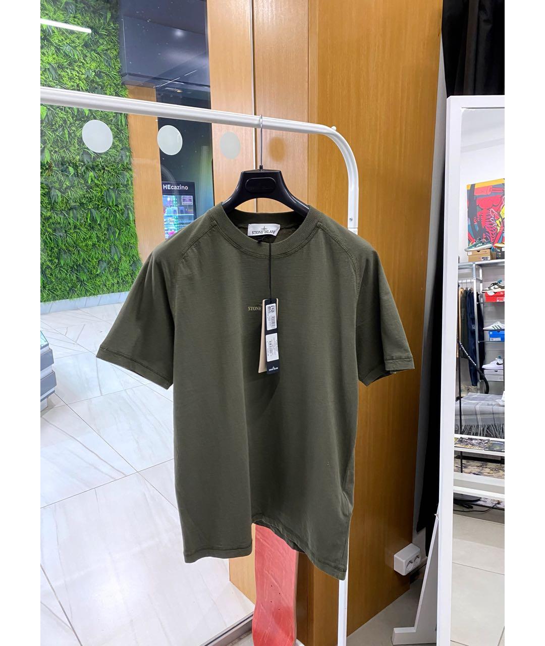 STONE ISLAND Хаки хлопковая футболка, фото 6