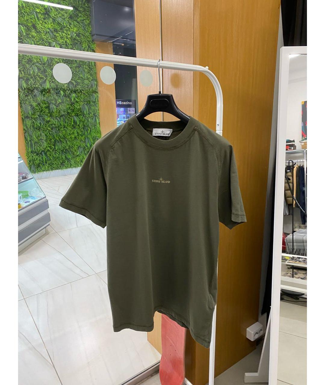 STONE ISLAND Хаки хлопковая футболка, фото 3