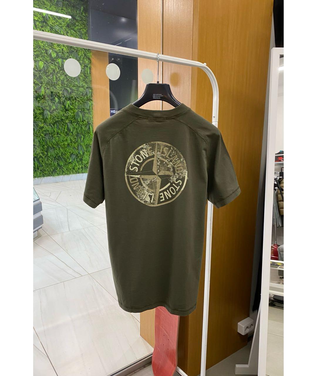 STONE ISLAND Хаки хлопковая футболка, фото 5