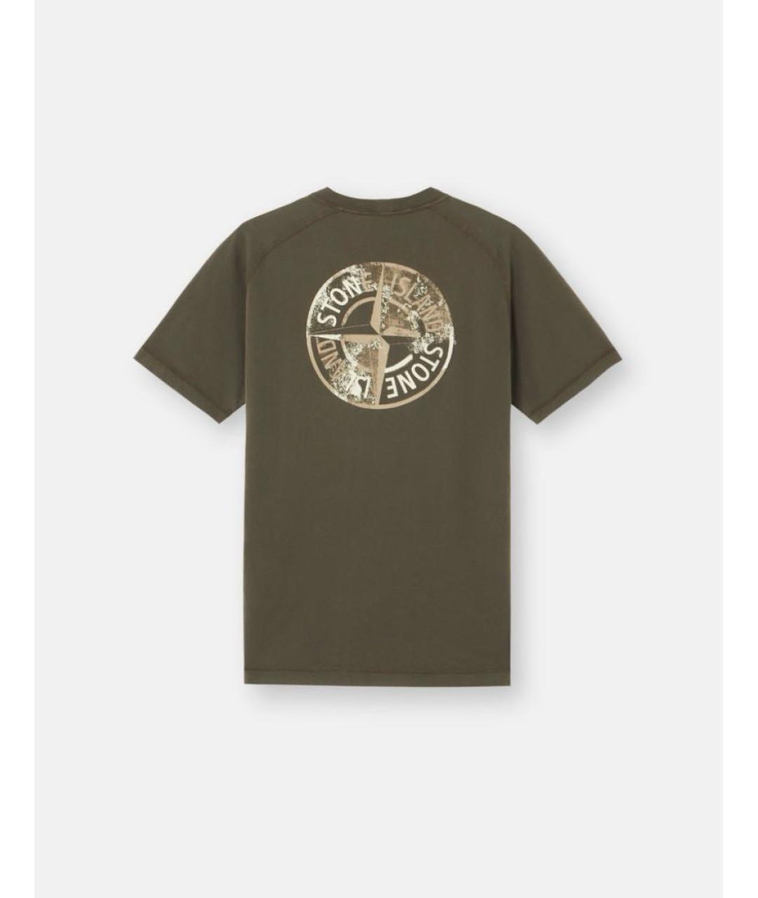 STONE ISLAND Хаки хлопковая футболка, фото 2