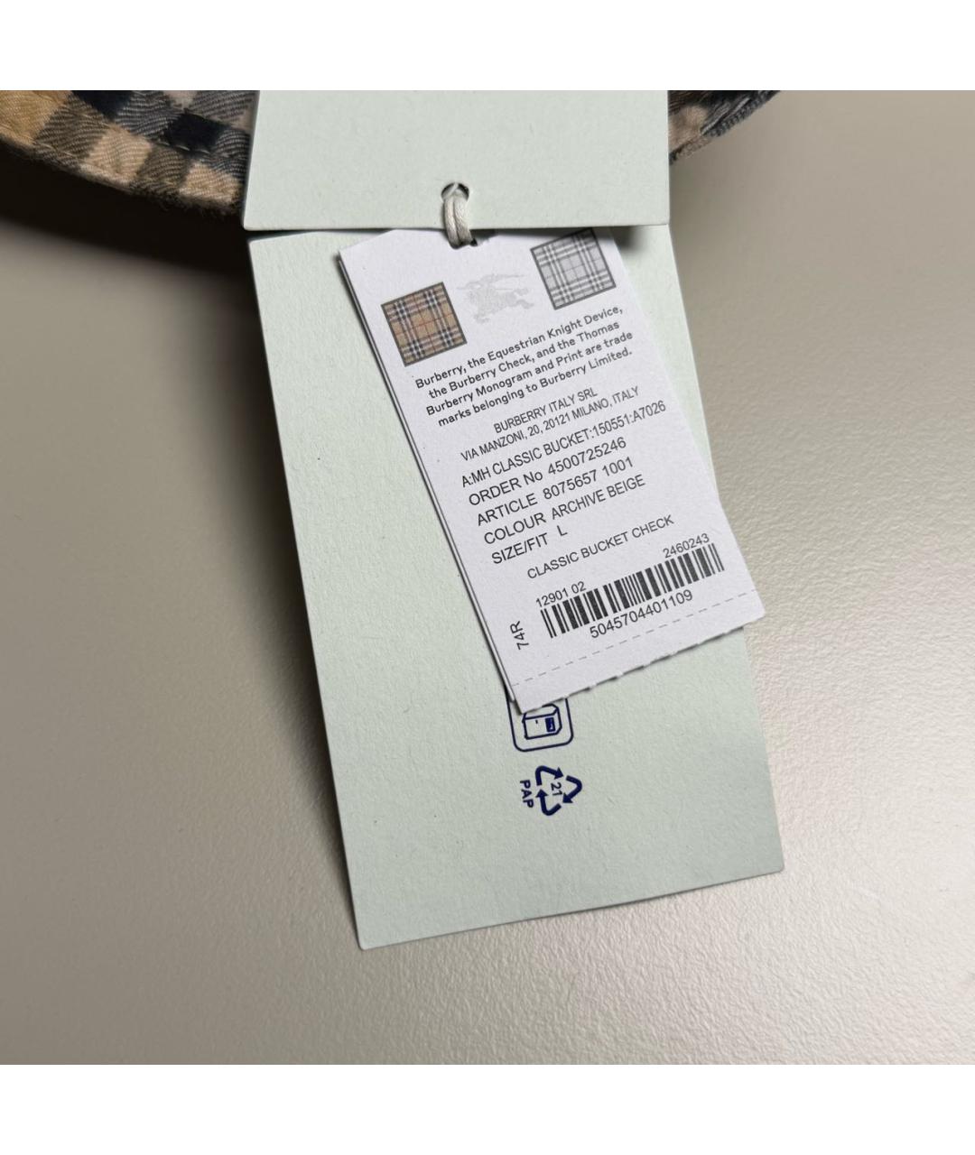 BURBERRY Бежевая хлопковая кепка/бейсболка, фото 6