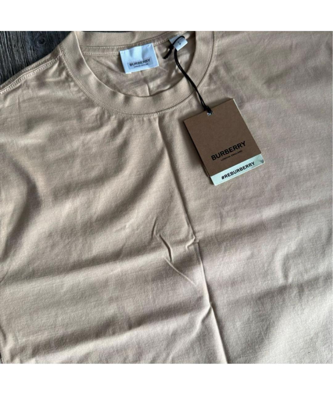 BURBERRY Бежевая хлопковая футболка, фото 3