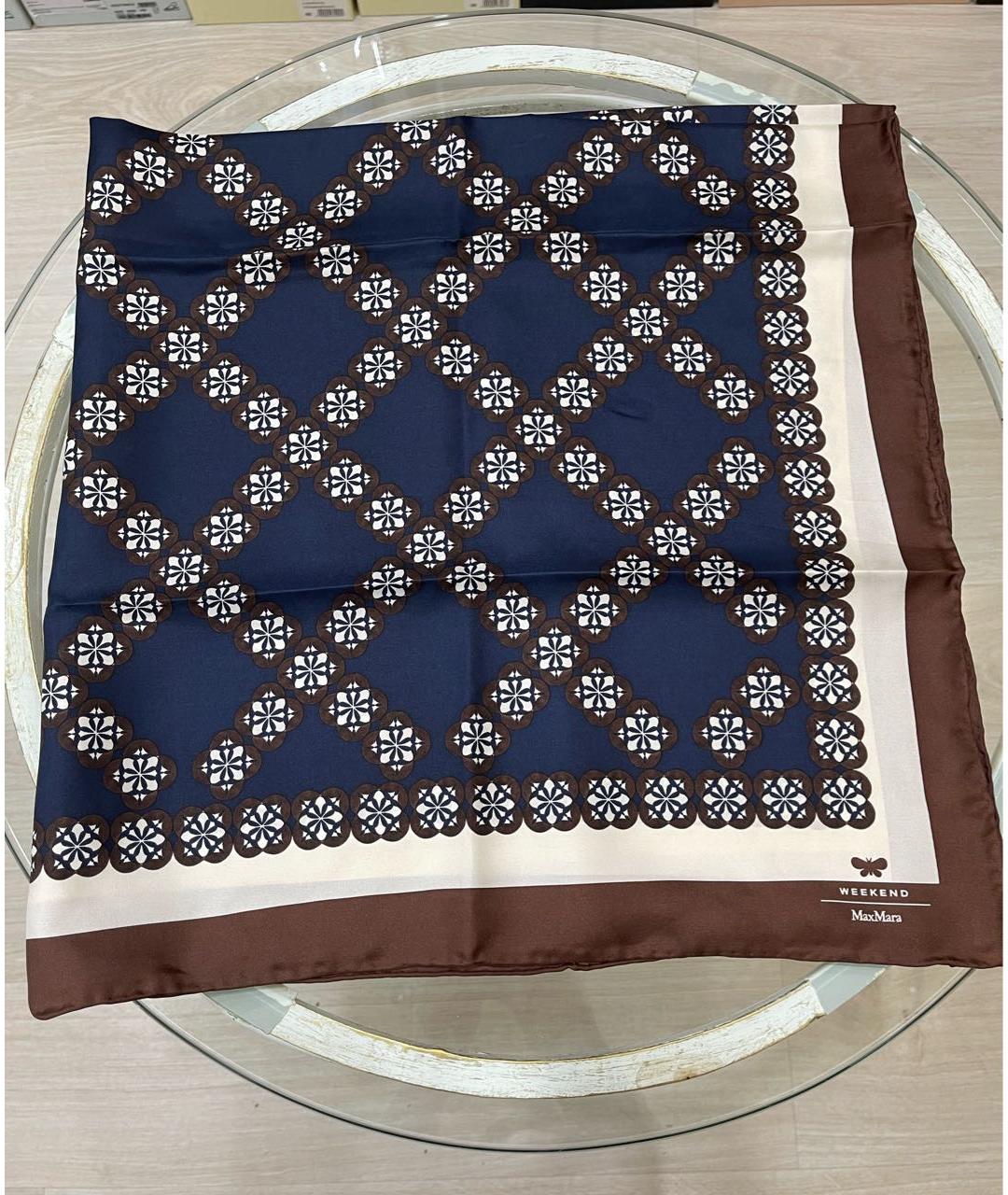 WEEKEND MAX MARA Темно-синий шелковый платок, фото 5