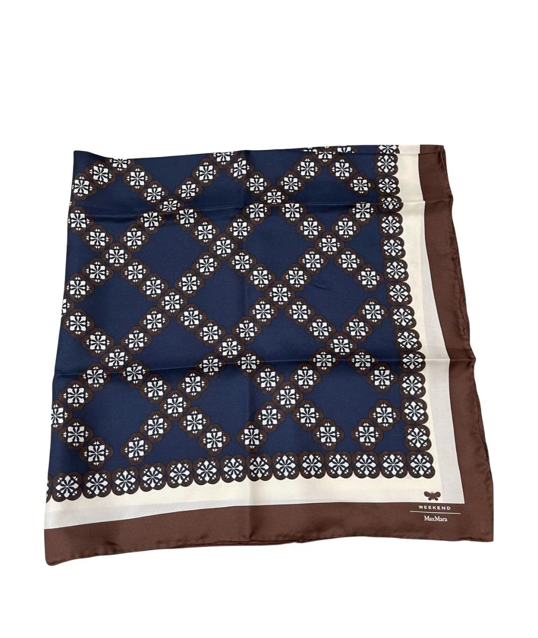 WEEKEND MAX MARA Темно-синий шелковый платок, фото 1