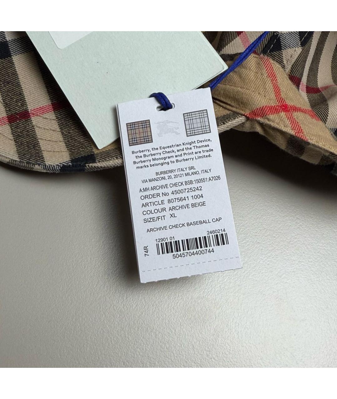 BURBERRY Бежевая хлопковая кепка/бейсболка, фото 7