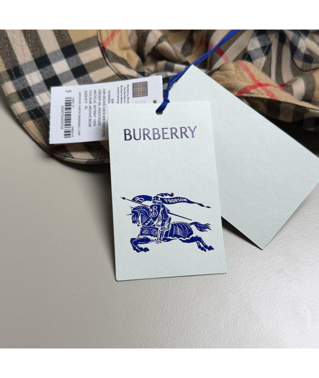 BURBERRY Бежевая хлопковая кепка/бейсболка, фото 8