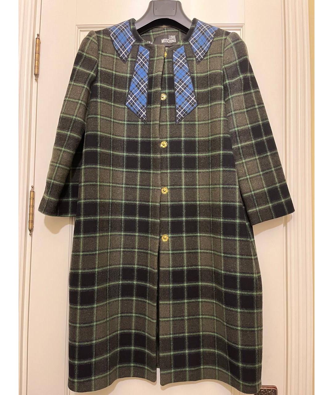 LOVE MOSCHINO Зеленые шерстяное пальто, фото 6