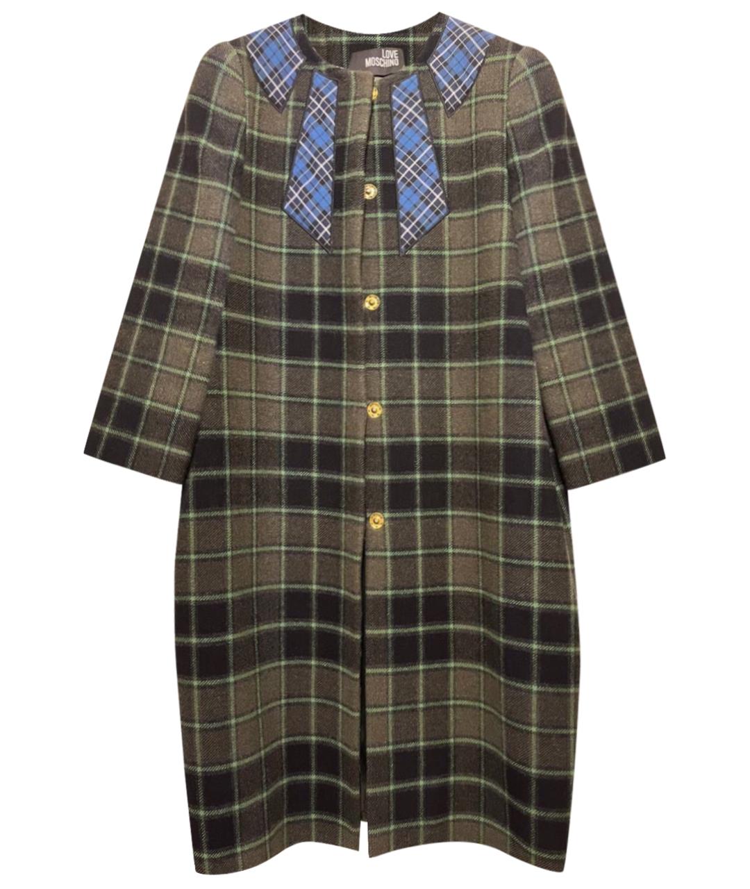 LOVE MOSCHINO Зеленые шерстяное пальто, фото 1