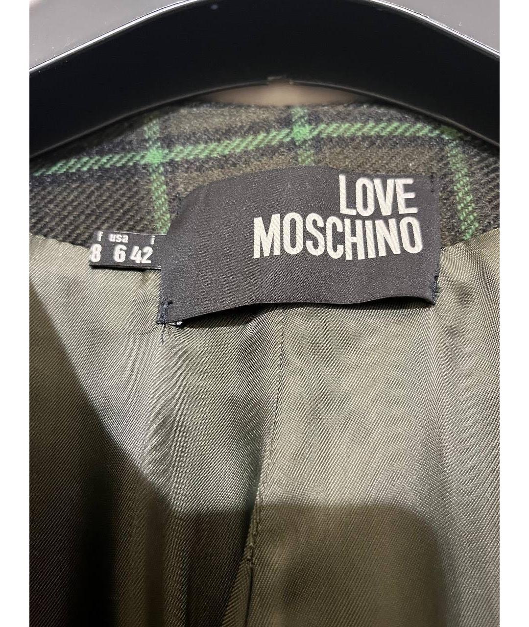 LOVE MOSCHINO Зеленые шерстяное пальто, фото 3