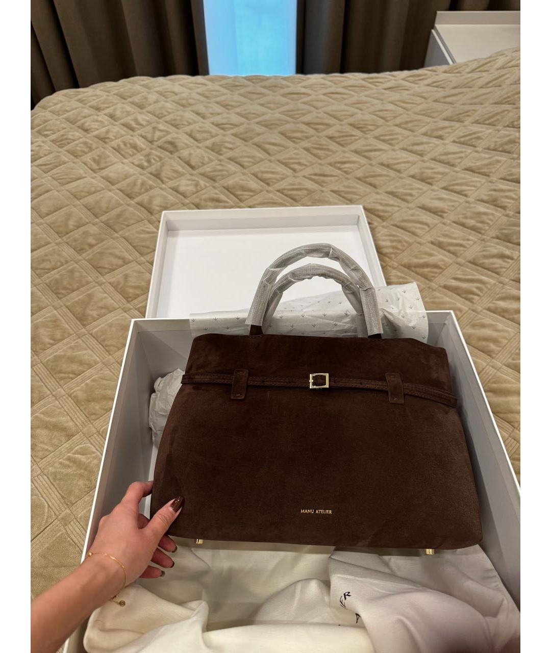 MANU ATELIER Коричневая замшевая сумка тоут, фото 2