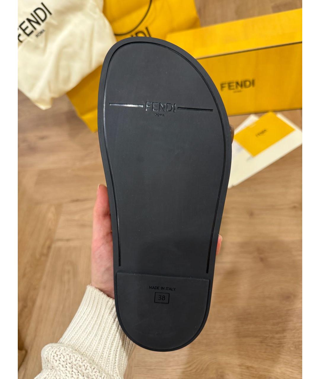 FENDI Коричневые шлепанцы, фото 4