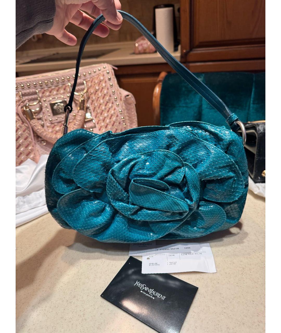SAINT LAURENT Бирюзовая сумка через плечо из экзотической кожи, фото 5