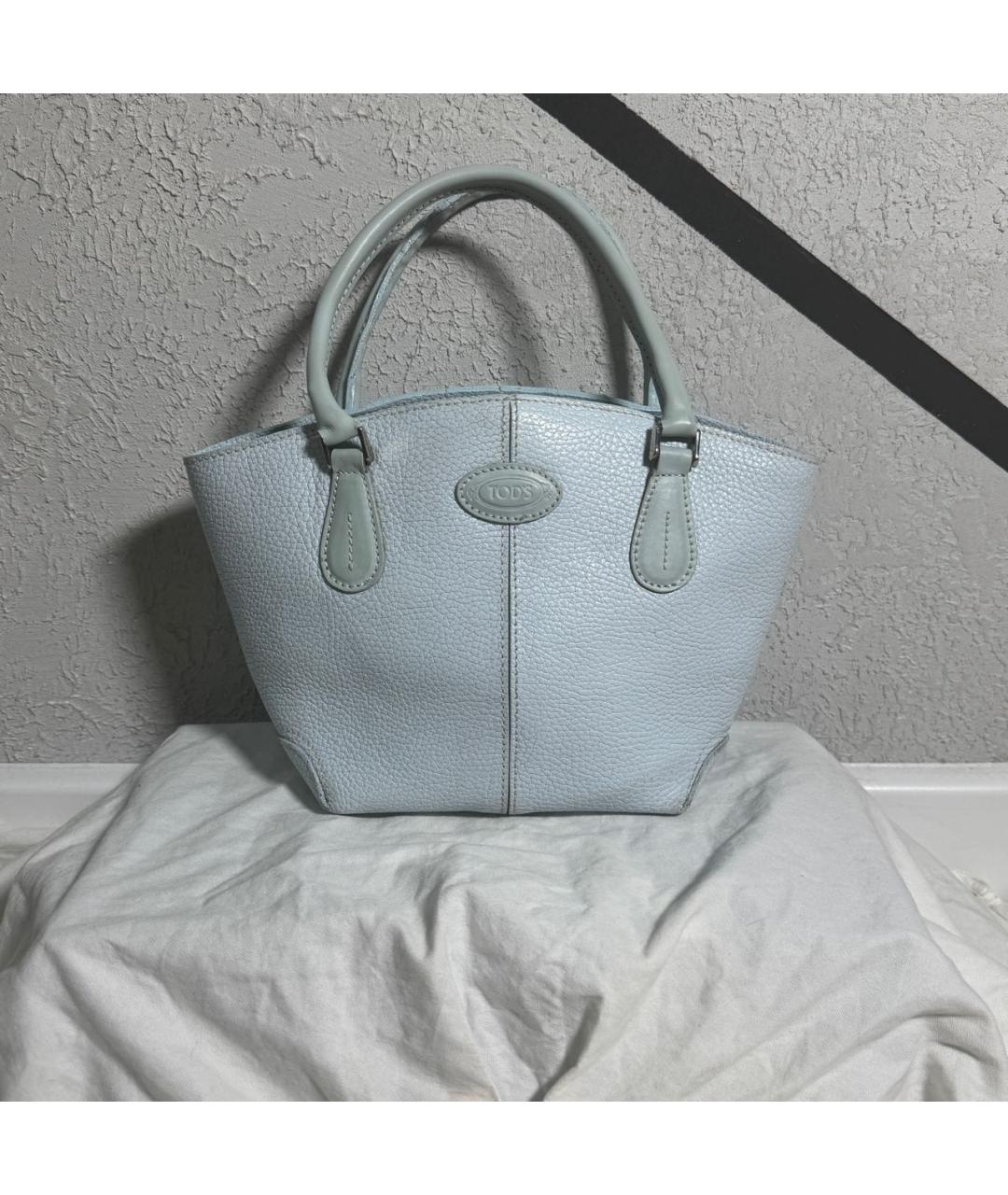 TOD'S Голубая кожаная сумка с короткими ручками, фото 9