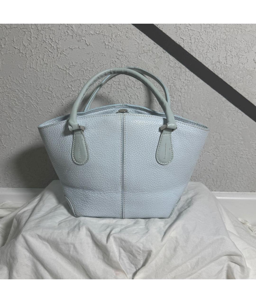 TOD'S Голубая кожаная сумка с короткими ручками, фото 3