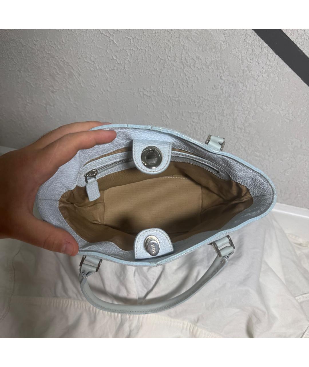 TOD'S Голубая кожаная сумка с короткими ручками, фото 8