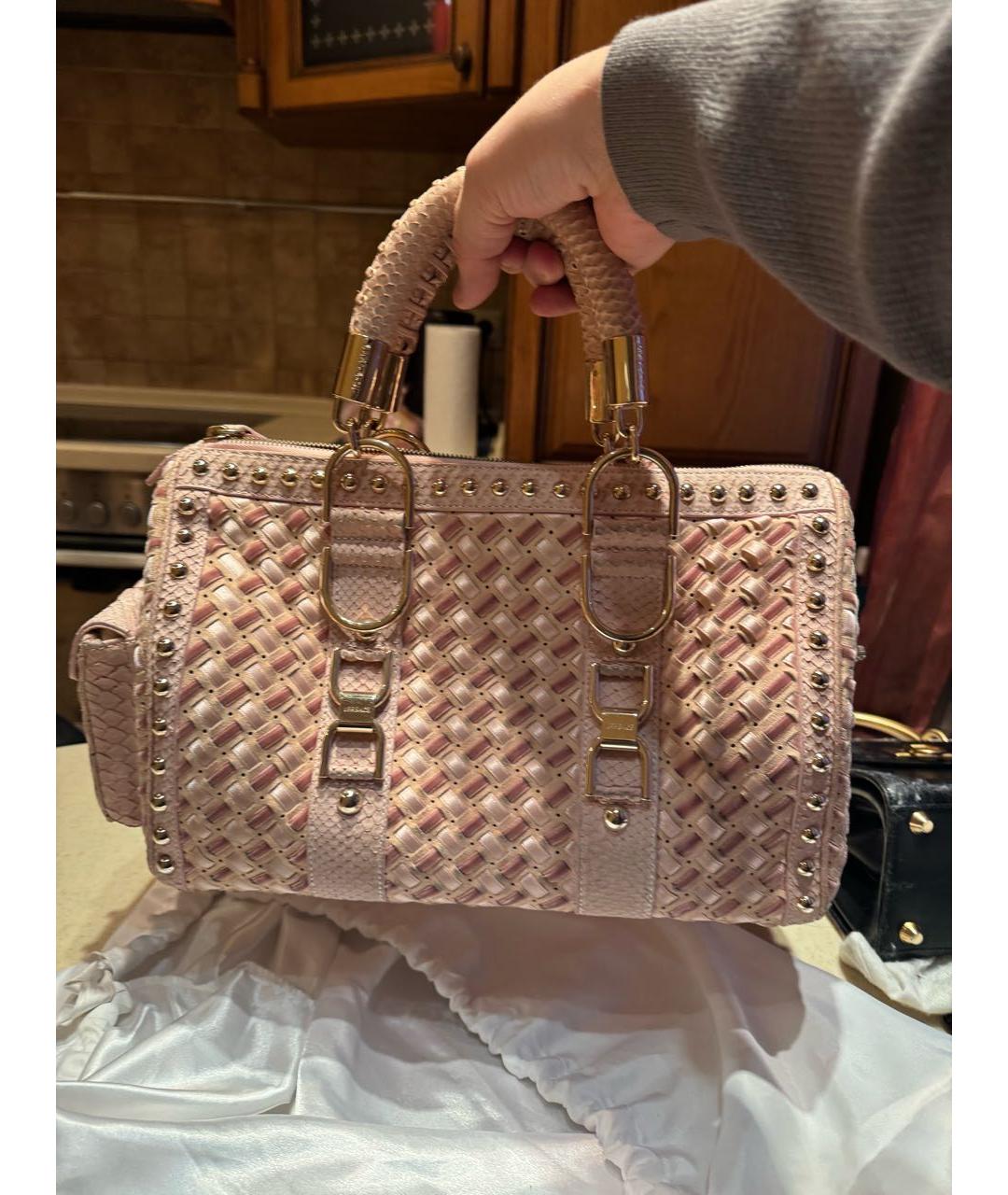 VERSACE Коралловая кожаная сумка с короткими ручками, фото 3