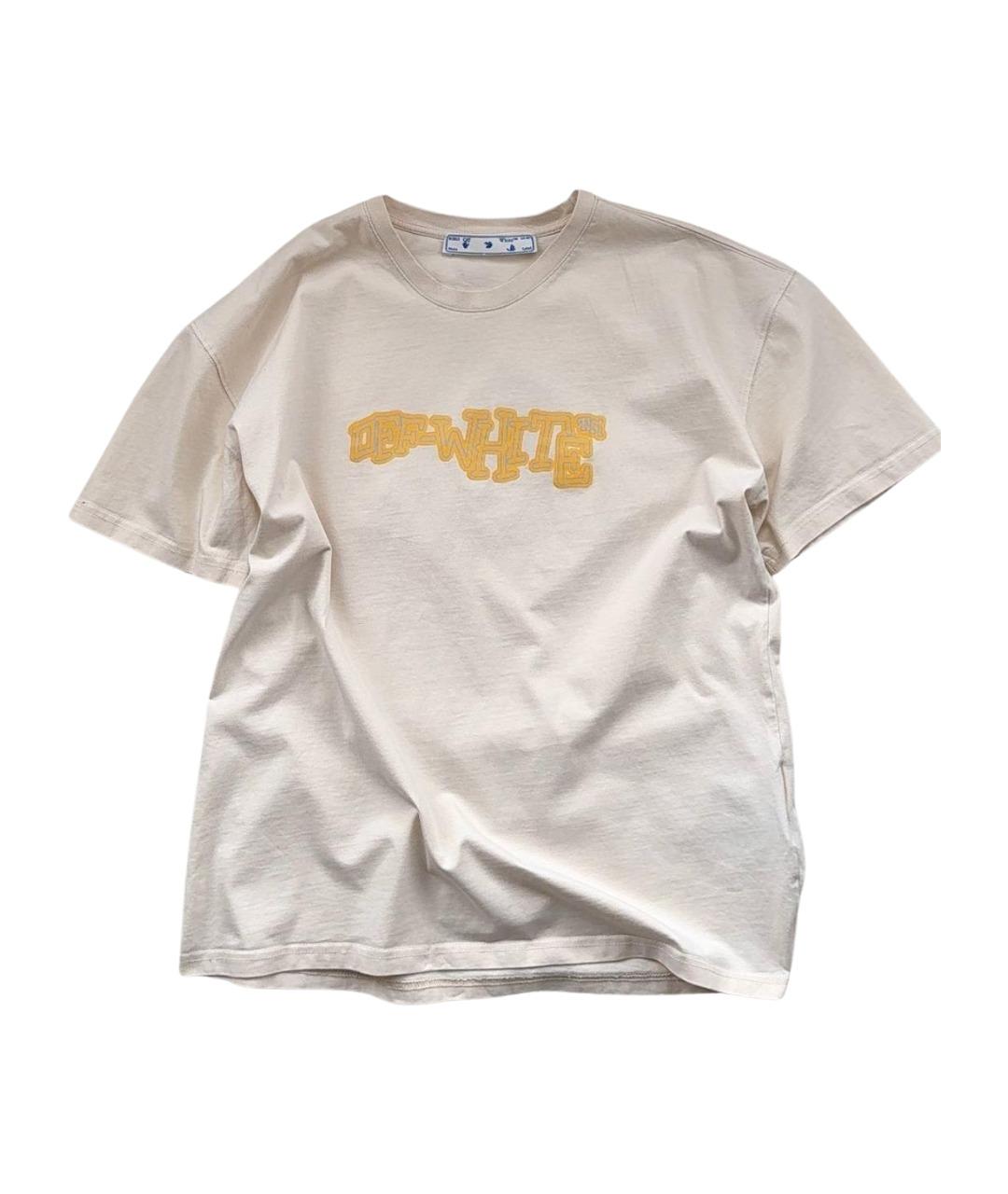 OFF-WHITE Бежевая хлопковая футболка, фото 1