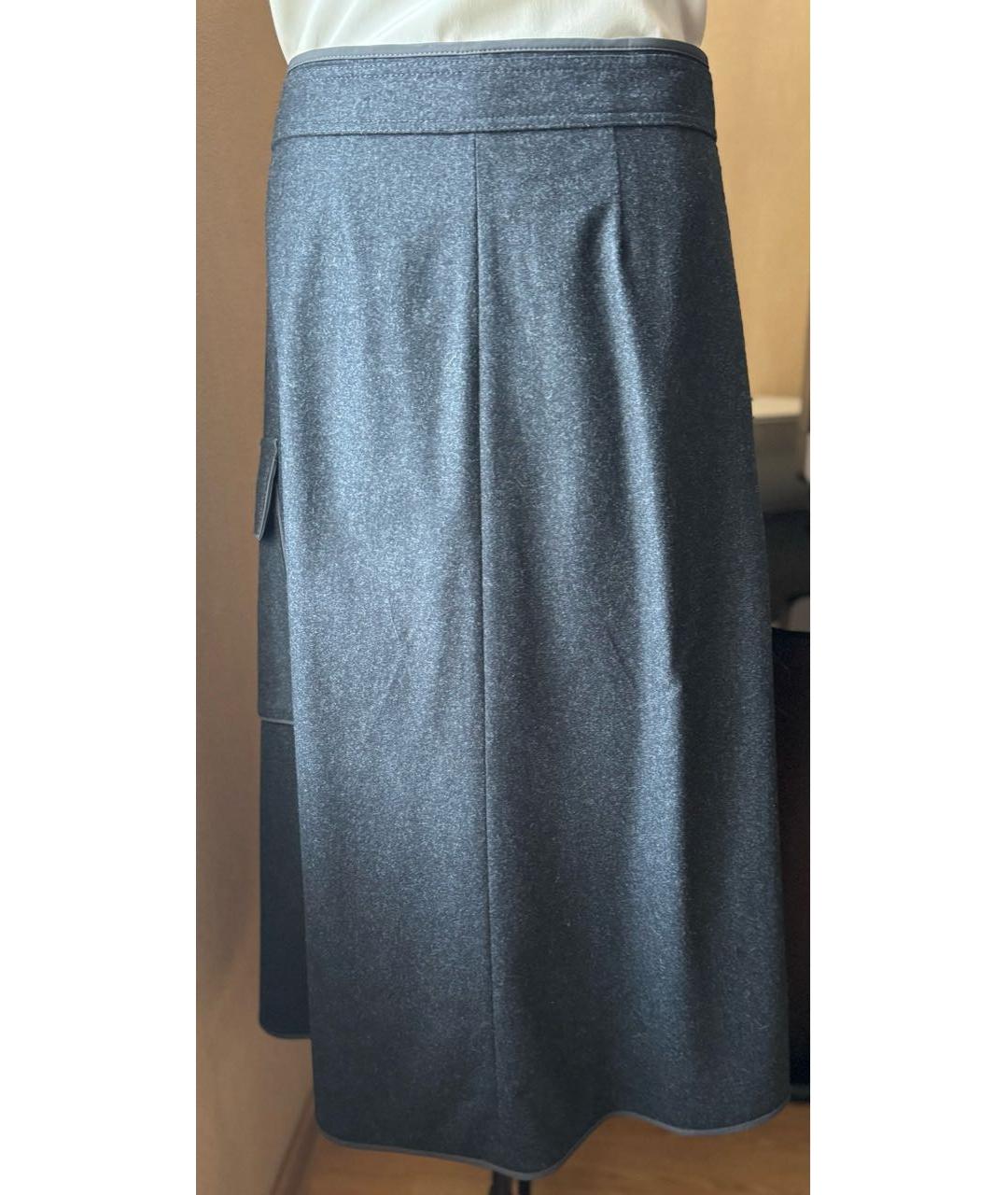 BRUNELLO CUCINELLI Антрацитовая шерстяная юбка миди, фото 2