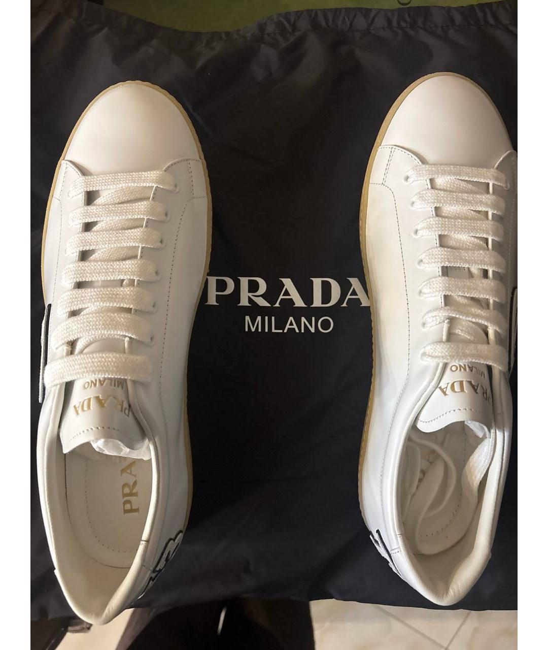 PRADA Белые кожаные кроссовки, фото 2