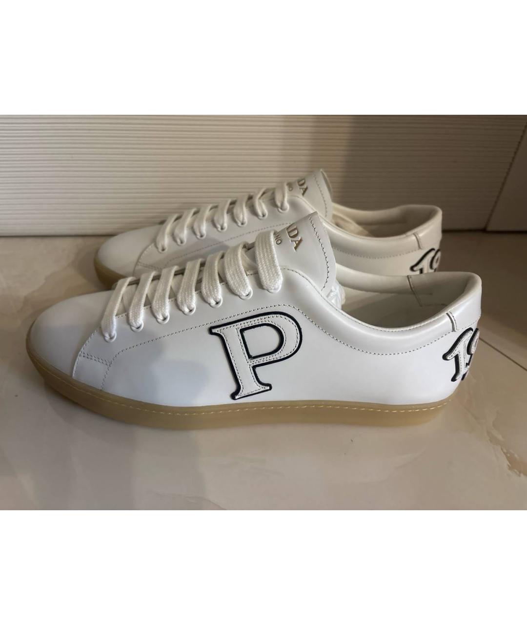 PRADA Белые кожаные кроссовки, фото 5