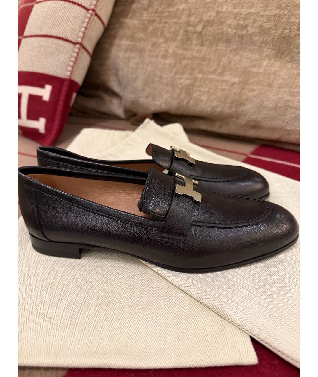 HERMES Черные кожаные лоферы, фото 6