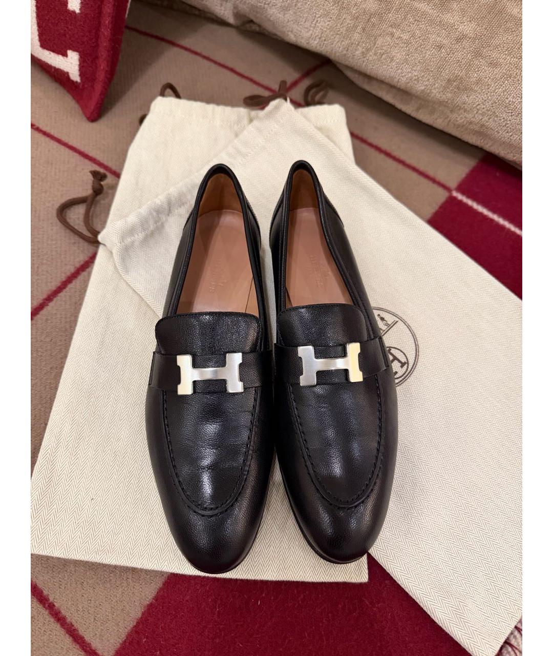 HERMES Черные кожаные лоферы, фото 2