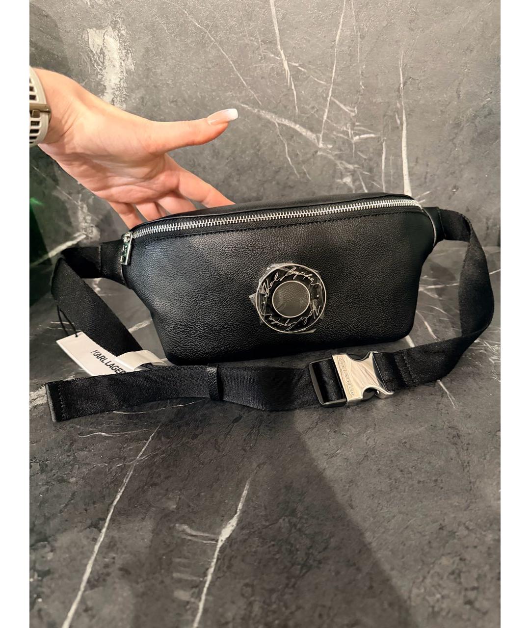 KARL LAGERFELD Черная кожаная поясная сумка, фото 9