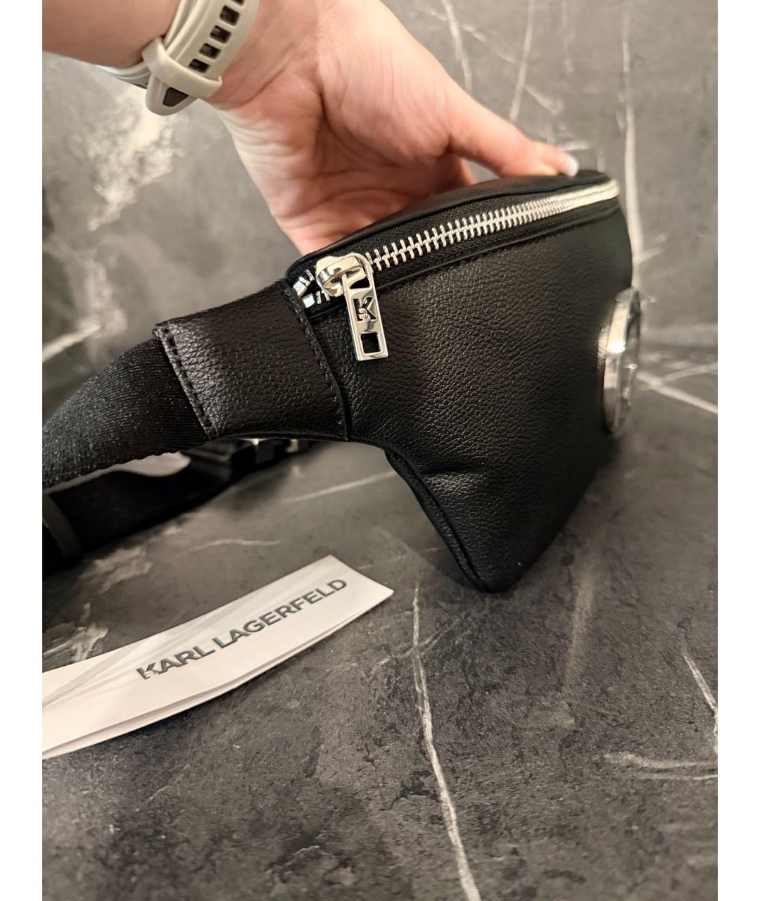KARL LAGERFELD Черная кожаная поясная сумка, фото 2