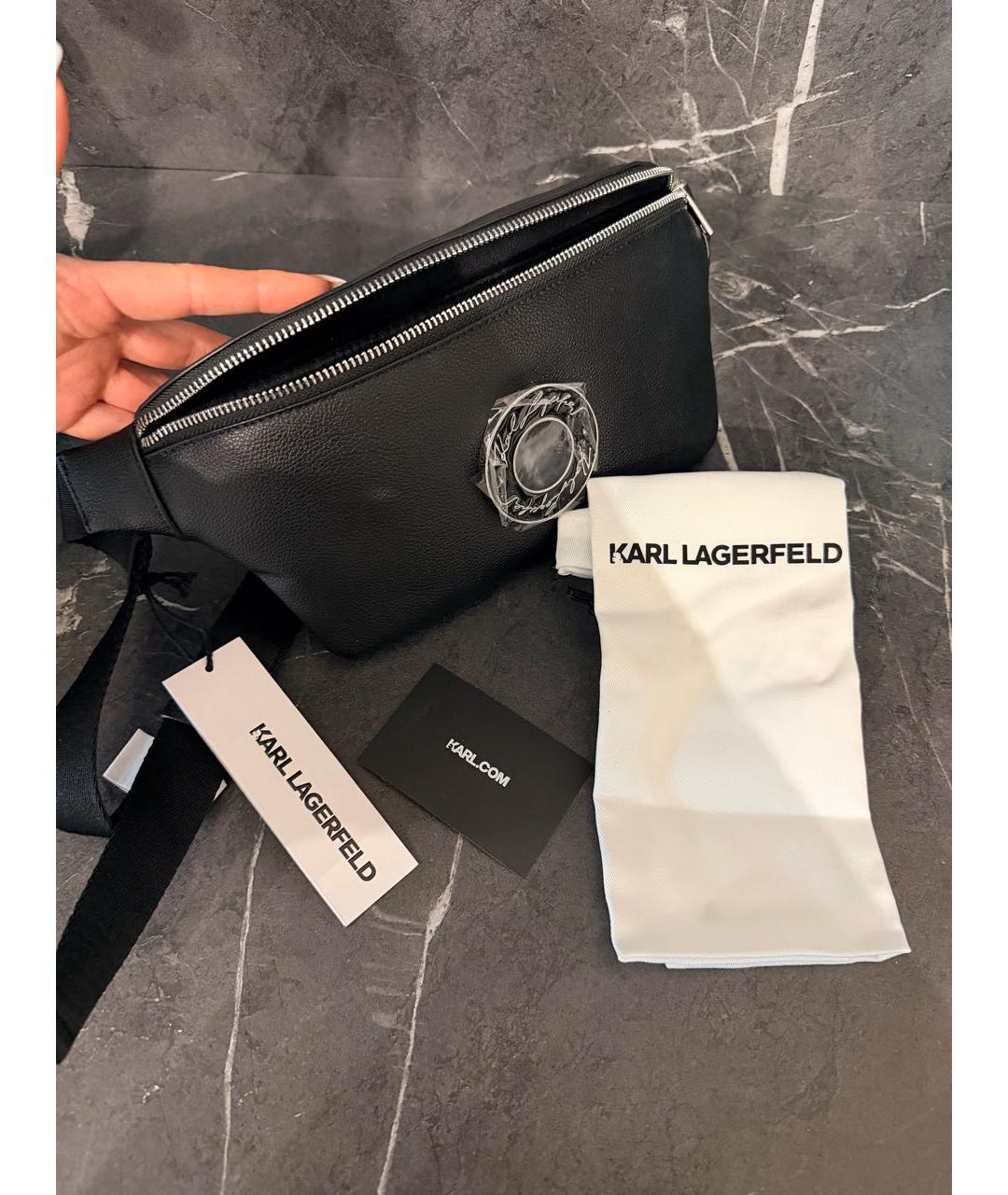 KARL LAGERFELD Черная кожаная поясная сумка, фото 5