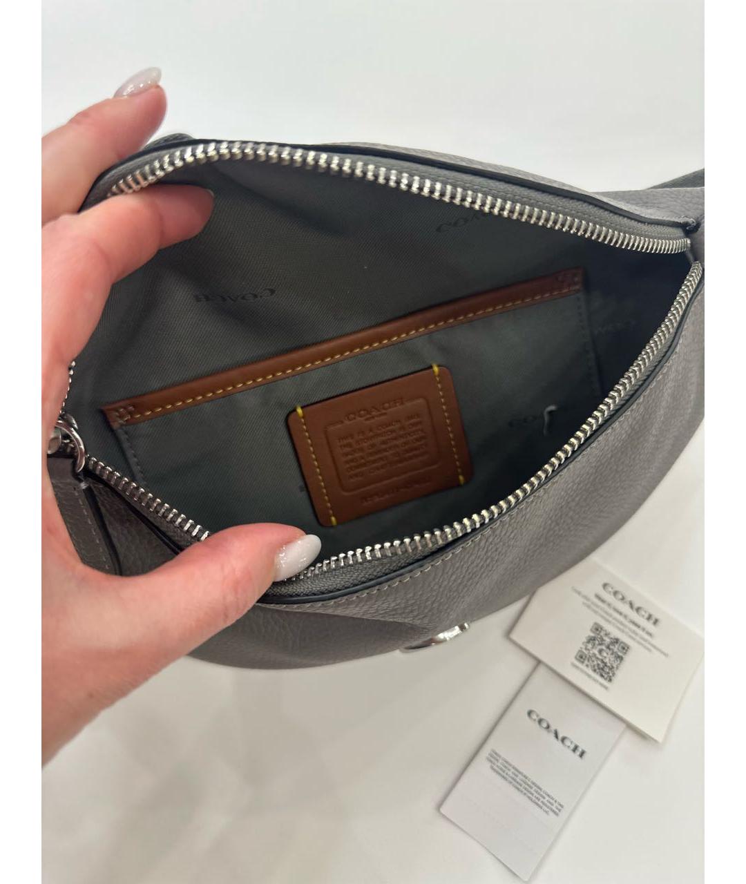 COACH Серая кожаная поясная сумка, фото 6