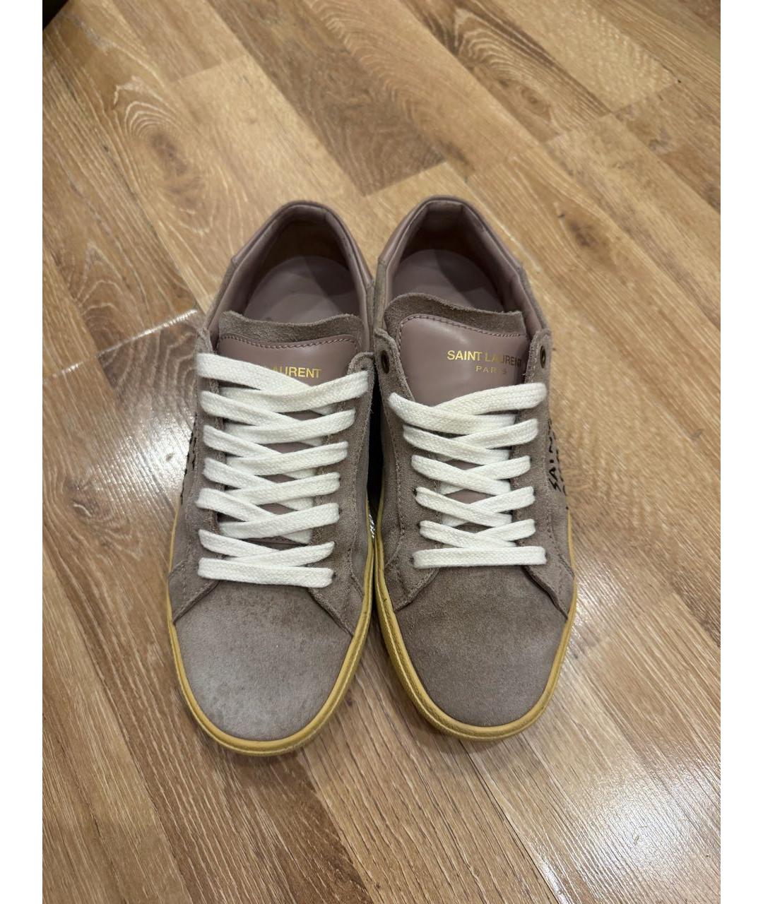 SAINT LAURENT Бежевые замшевые кеды, фото 2