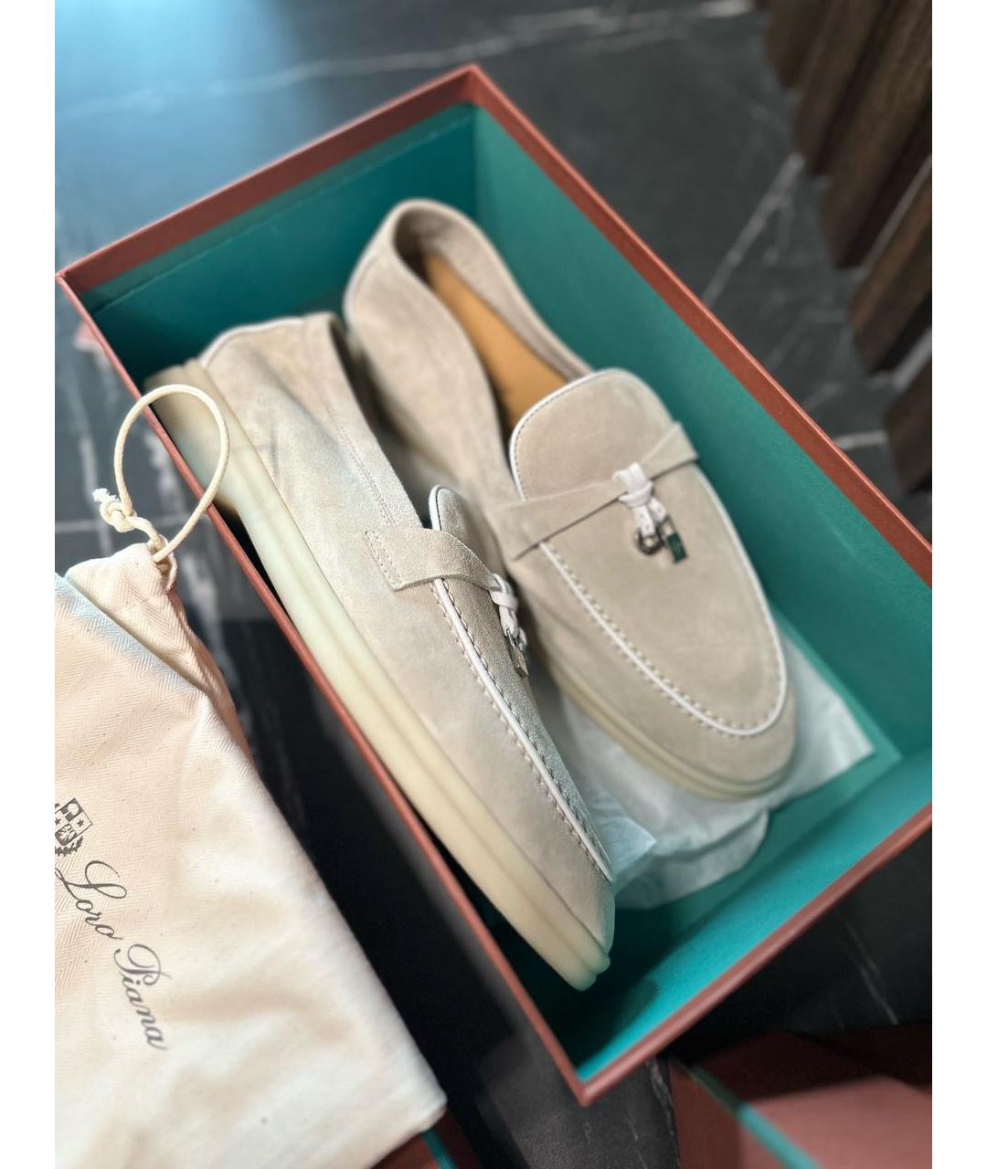 LORO PIANA Бежевые замшевые лоферы, фото 4