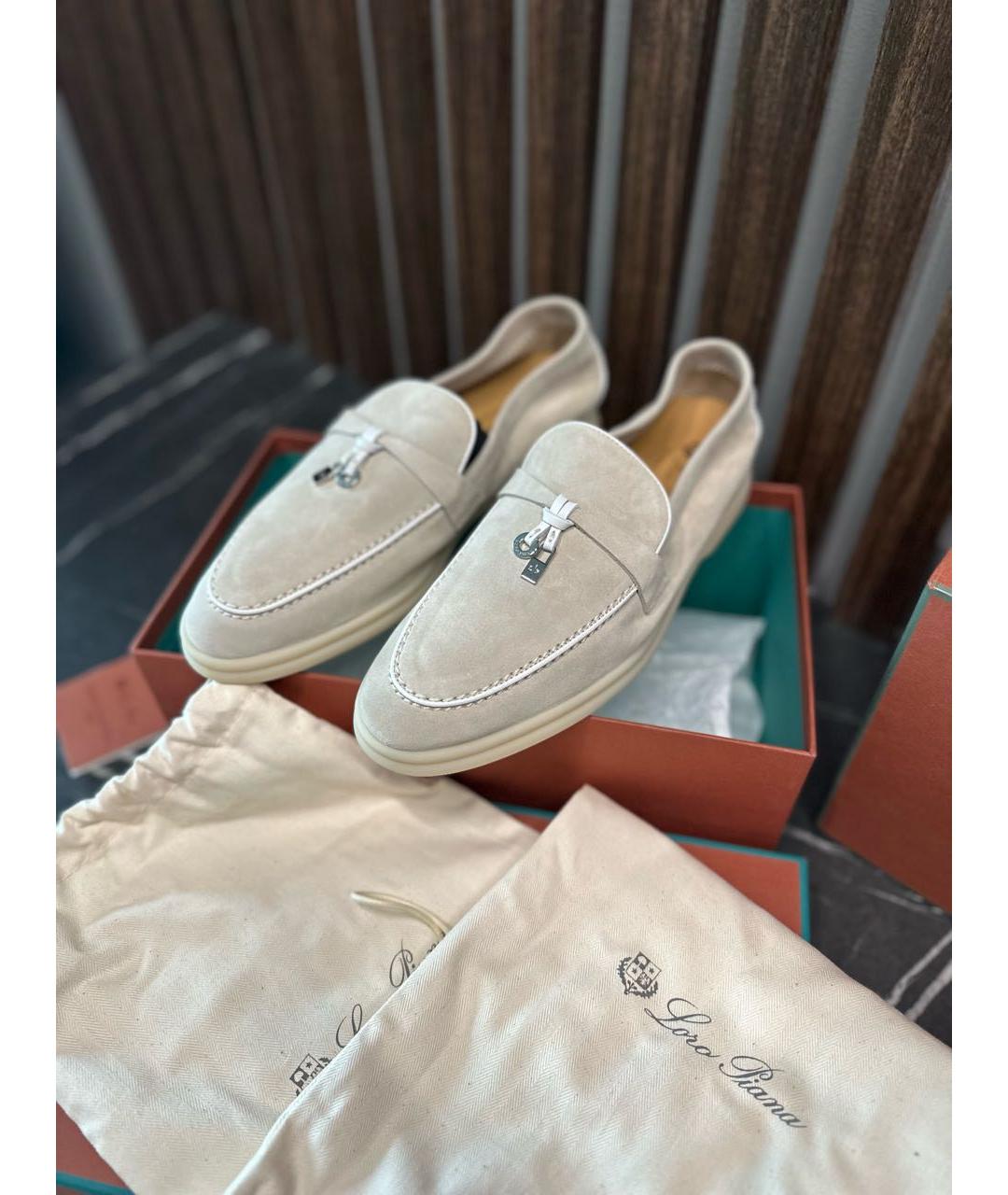 LORO PIANA Бежевые замшевые лоферы, фото 2