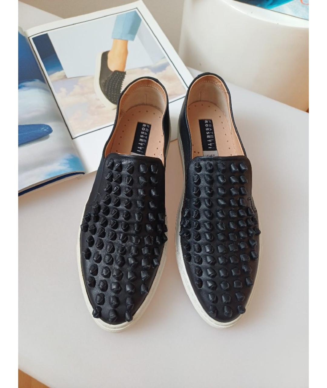 FRATELLI ROSSETTI Черные кожаные слипоны, фото 7