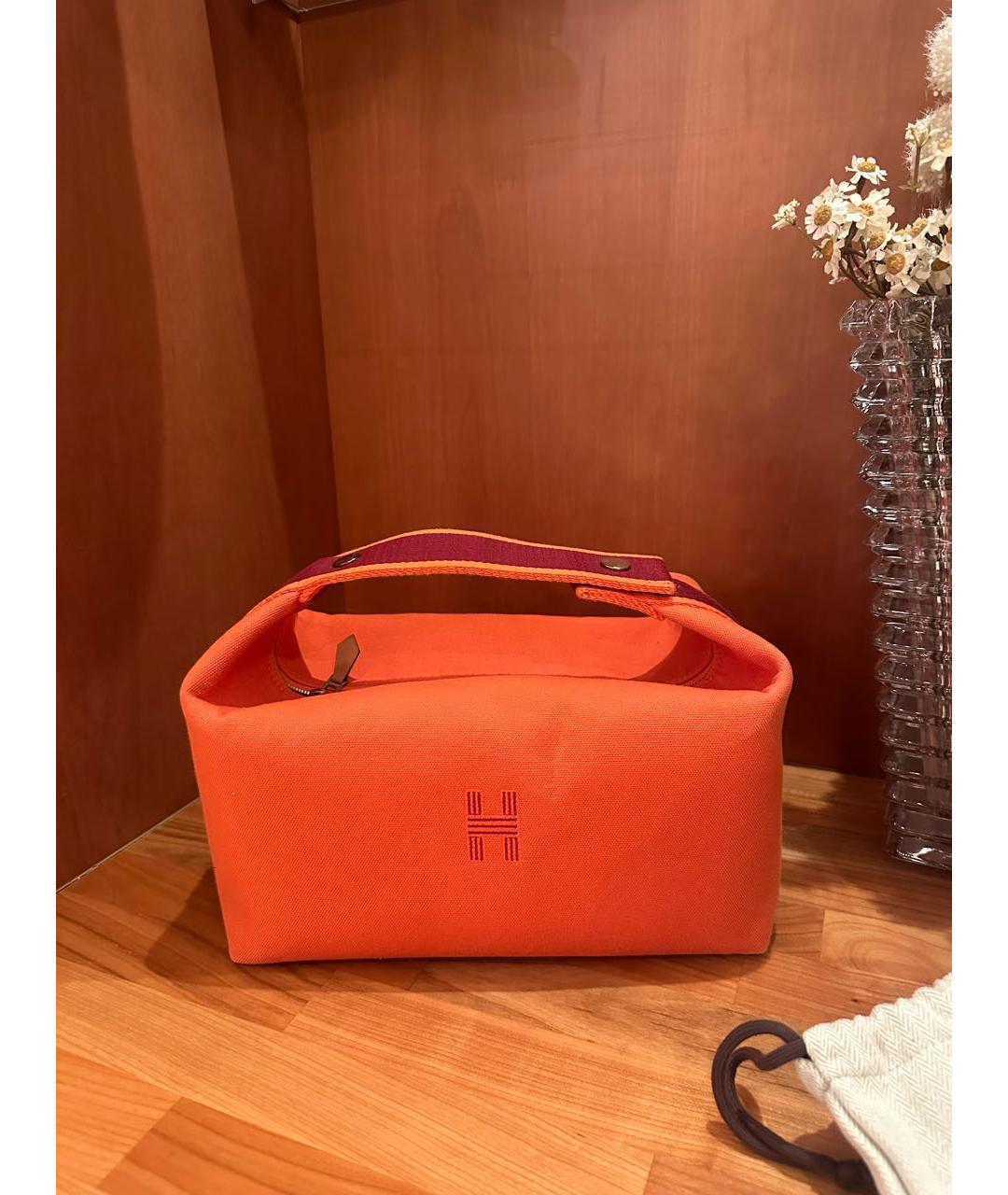 HERMES Оранжевая хлопковая косметичка, фото 8