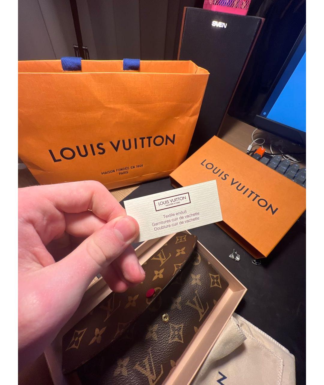 LOUIS VUITTON Коричневый кожаный кошелек, фото 7