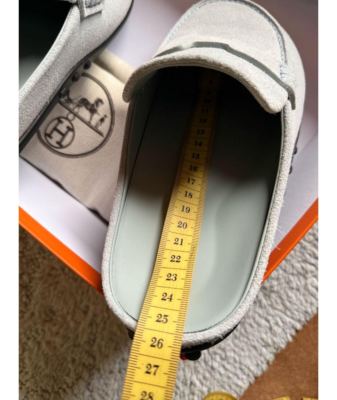 HERMES Голубые замшевые мюли, фото 4