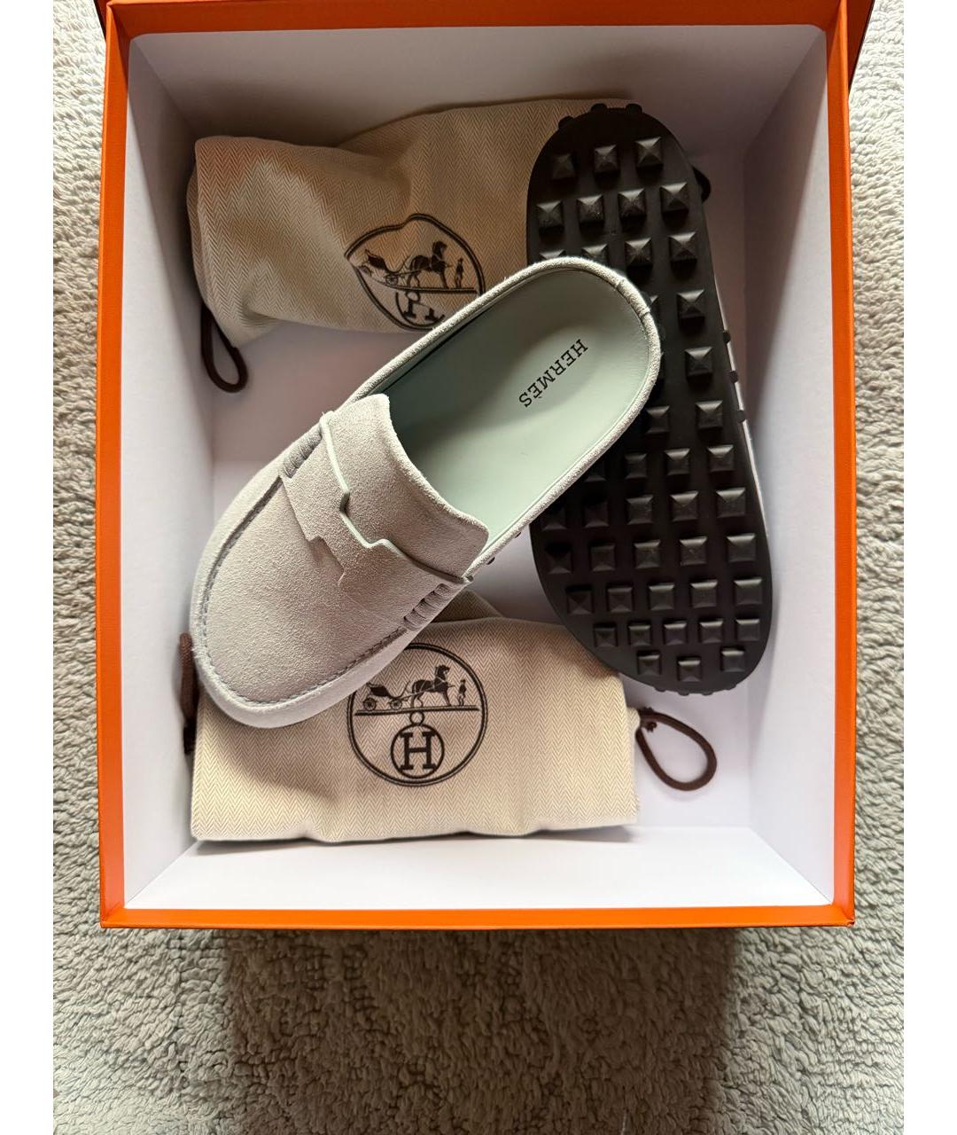 HERMES Голубые замшевые мюли, фото 3