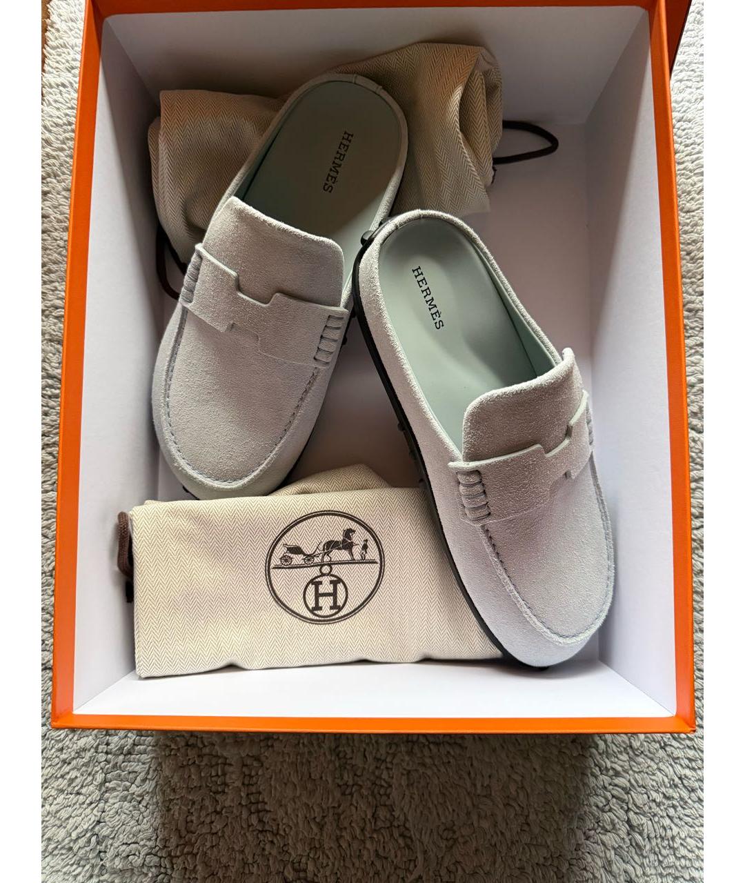 HERMES Голубые замшевые мюли, фото 2