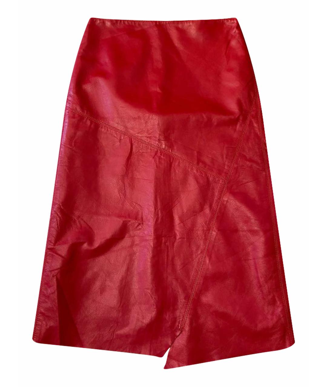 DKNY Красная кожаная юбка миди, фото 1