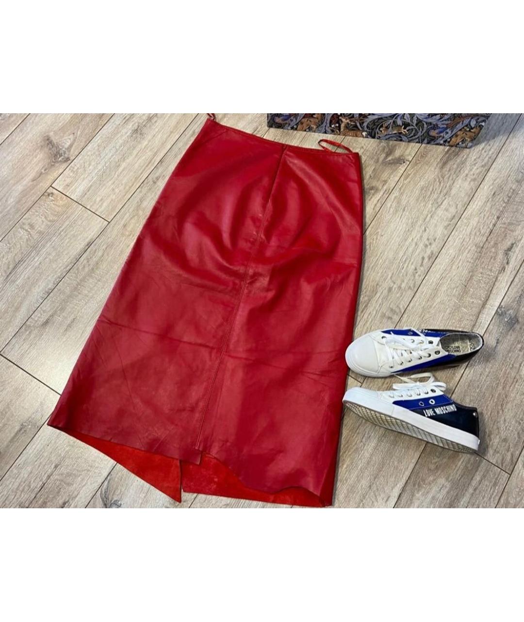 DKNY Красная кожаная юбка миди, фото 3