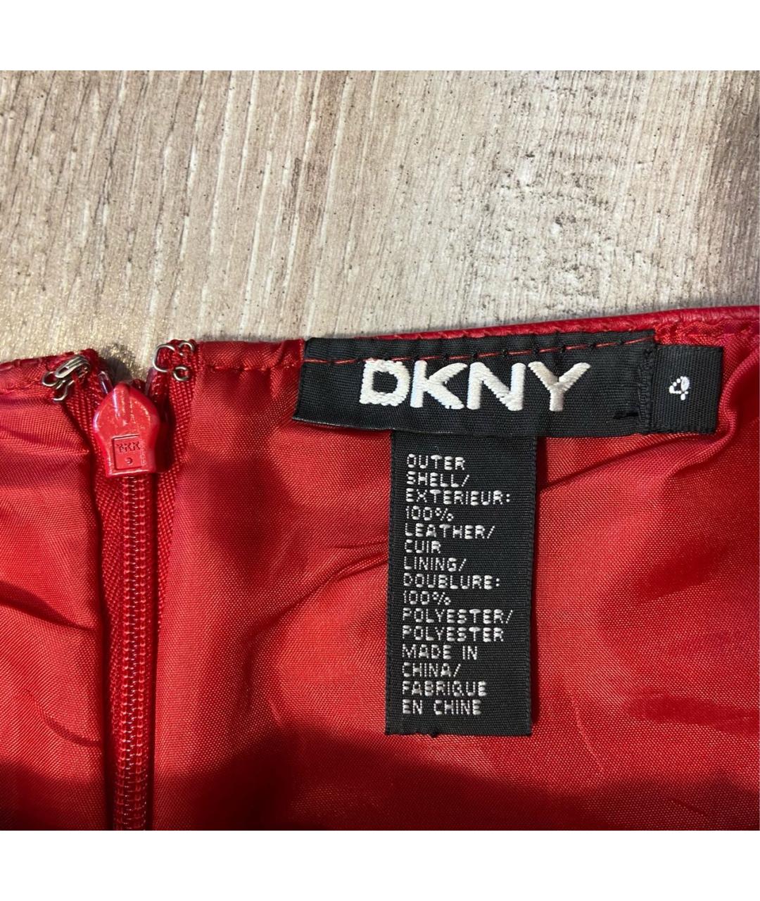 DKNY Красная кожаная юбка миди, фото 6