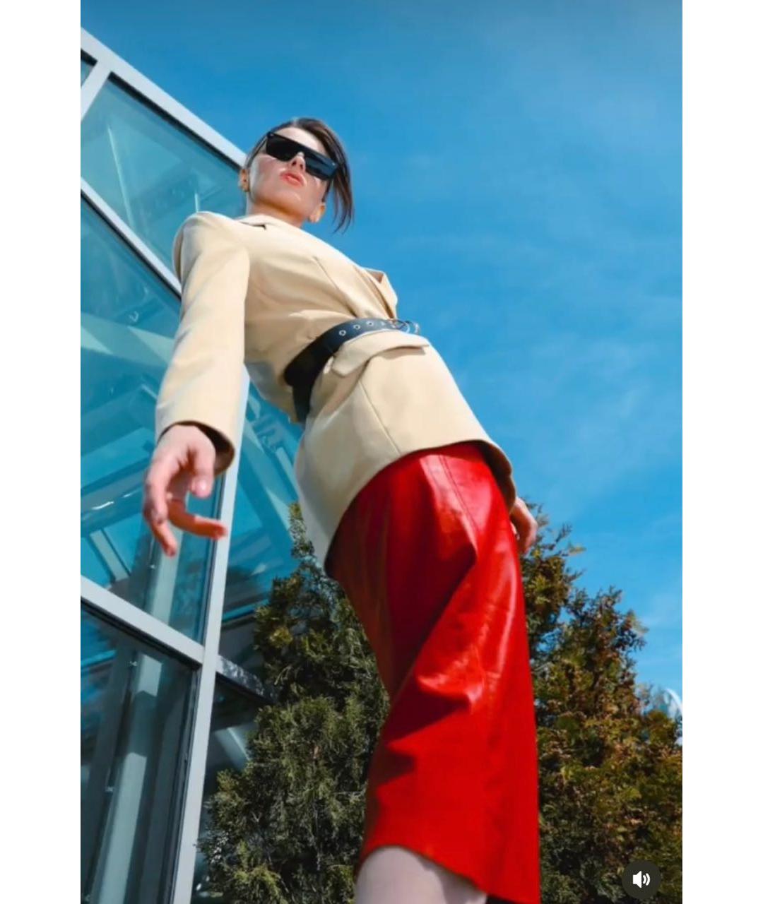 DKNY Красная кожаная юбка миди, фото 5