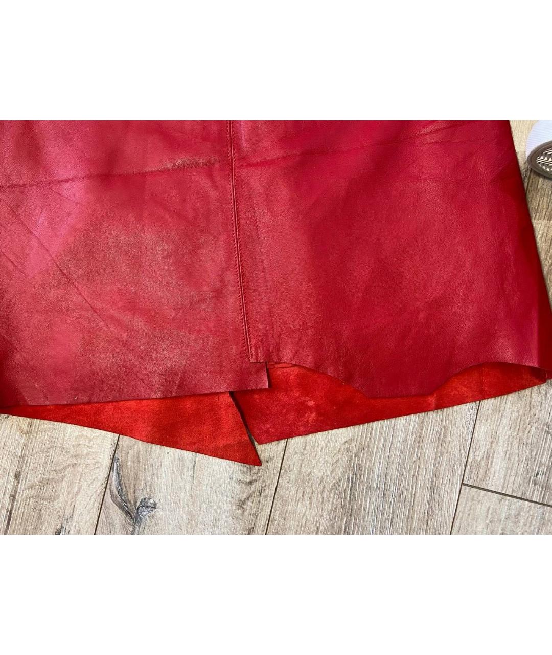 DKNY Красная кожаная юбка миди, фото 4